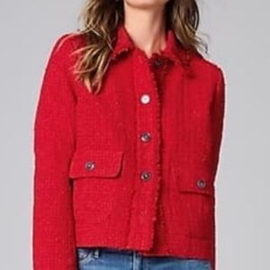 MWT J. Jill. Women's Button Front Tweed Blazer, Red, Petite Large